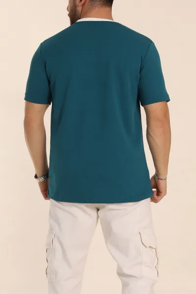 İndigo Oversize İnterlok Kumaş Kabartma Yazı Detaylı Erkek Tişört 353350