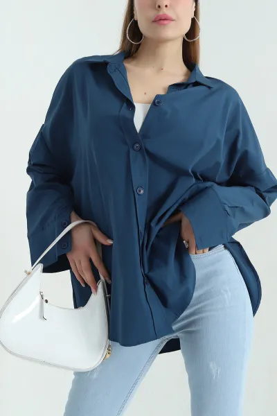 İndigo Oversize Kadın Poplin Gömlek 355803