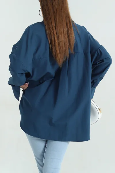 İndigo Oversize Kadın Poplin Gömlek 355803