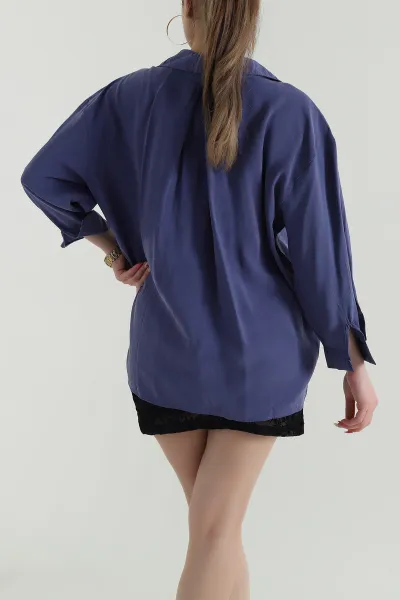İndigo Oversize Modal Kadın Gömlek 427915