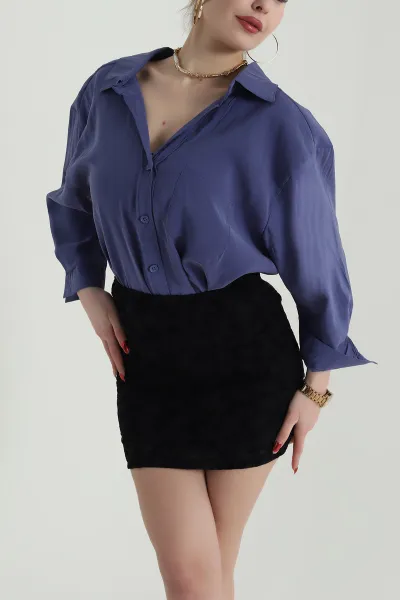 İndigo Oversize Modal Kadın Gömlek 427915