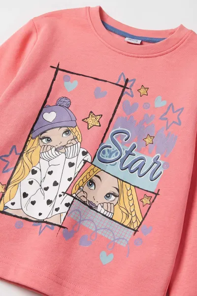 İndigo Pembe (7-10 Yaş)Star Kız Baskılı  Kız Çocuk Pijama Takımı 477009