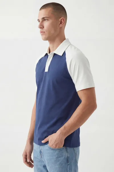 İndigo Polo Yaka Düğmeli Erkek Tişört 435474
