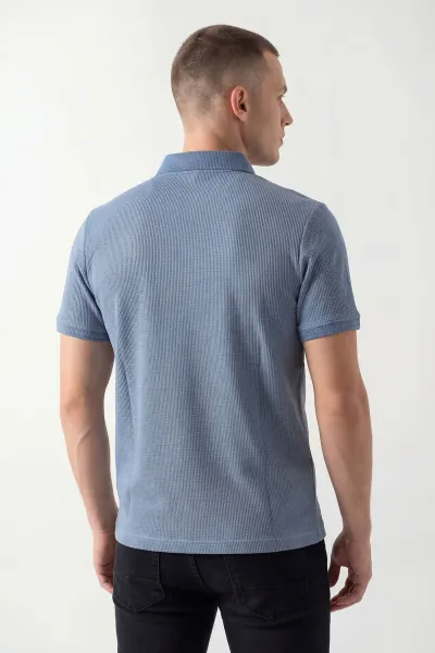 İndigo Polo Yaka Likralı Erkek Tişört 433074