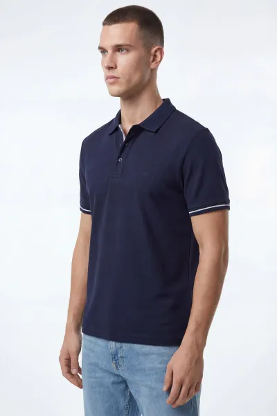 İndigo Polo Yaka Osyho Kumaş Fitilli Erkek Tişört 433123