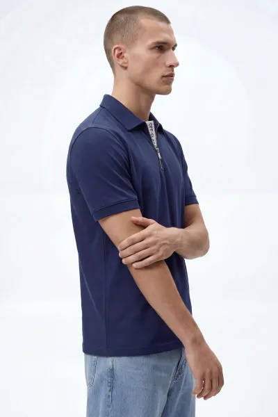 İndigo Polo Yaka Yarım Fermuarlı Erkek Tişört 435361