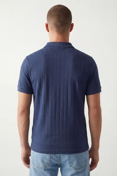 İndigo Polo Yaka Yarım Fermuarlı Erkek Tişört 435367