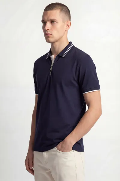 İndigo Polo Yaka Yarım Fermuarlı Erkek Tişört 435562