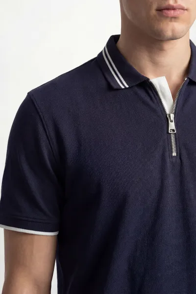 İndigo Polo Yaka Yarım Fermuarlı Erkek Tişört 435562