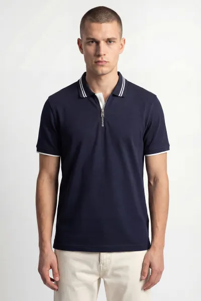 İndigo Polo Yaka Yarım Fermuarlı Erkek Tişört 435562