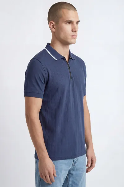 İndigo Polo Yaka Yarım Fermuarlı Erkek Tişört 435567