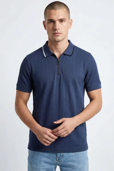 İndigo Polo Yaka Yarım Fermuarlı Erkek Tişört 435567
