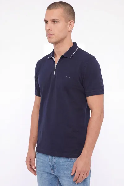 İndigo Polo Yaka Yarım Fermuarlı Erkek Tişört 471704