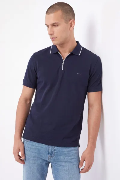 İndigo Polo Yaka Yarım Fermuarlı Erkek Tişört 471704