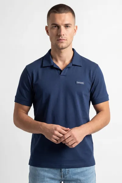 İndigo Polo Yaka Yazı Detay Erkek Tişört 435540