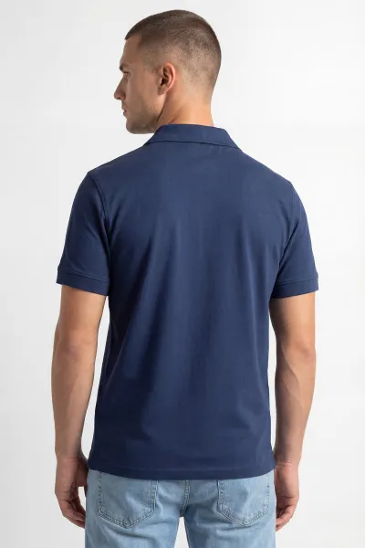İndigo Polo Yaka Yazı Detay Erkek Tişört 435540