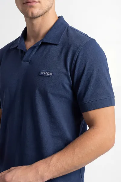 İndigo Polo Yaka Yazı Detay Erkek Tişört 435540