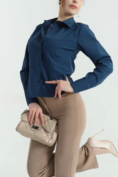 İndigo Poplin Kumaş Kadın Gömlek 360091