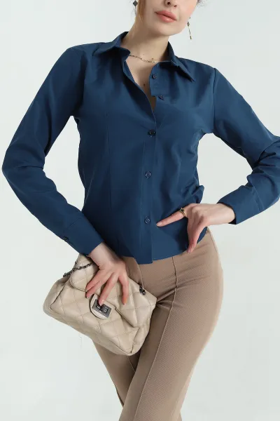 İndigo Poplin Kumaş Kadın Gömlek 360091