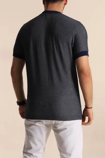 İndigo Regular Fit Çizgi Dokulu Yazı Detay Erkek Tişört 268725