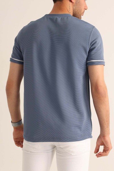 İndigo Regular Fit Dokulu Nakışlı Yazı Detay Erkek Tişört 182161