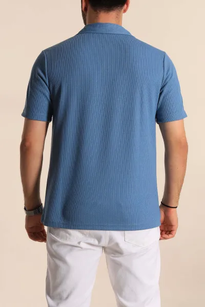 İndigo Regular Fit Fitilli Doku Fermuarlı Yaka Erkek Tişört 268889