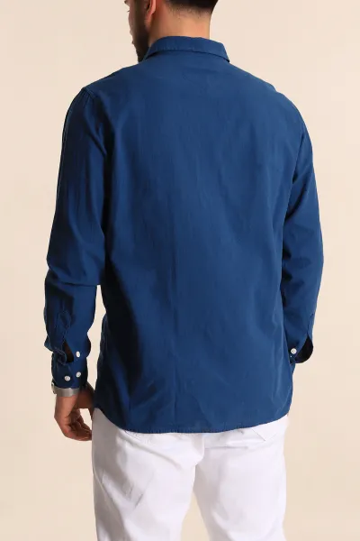 İndigo Regular Fit Keten Tek Cep Detaylı Uzun Kollu Erkek Gömlek 244752