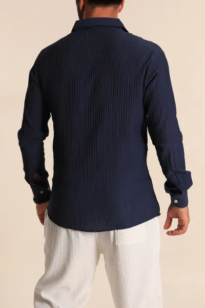 İndigo Regular Fit Plise Dokulu Erkek Gömlek 283875