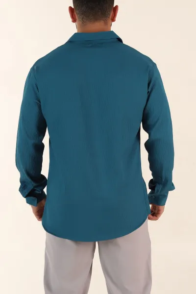 İndigo Relaxed Fit Bürümcük Dokulu Uzun Kollu Erkek Gömlek 369321