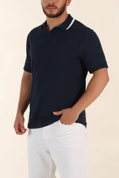 İndigo Relaxed Fit Çizgi Detaylı Polo Yaka Erkek Tişört 370321