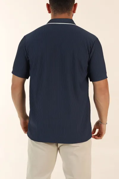 İndigo Relaxed Fit Çizgili Fermuarlı Polo Yaka Erkek Tişört 370340