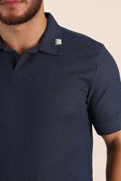 İndigo Relaxed Fit Dokulu Patlı Polo Yaka Erkek Tişört 370268
