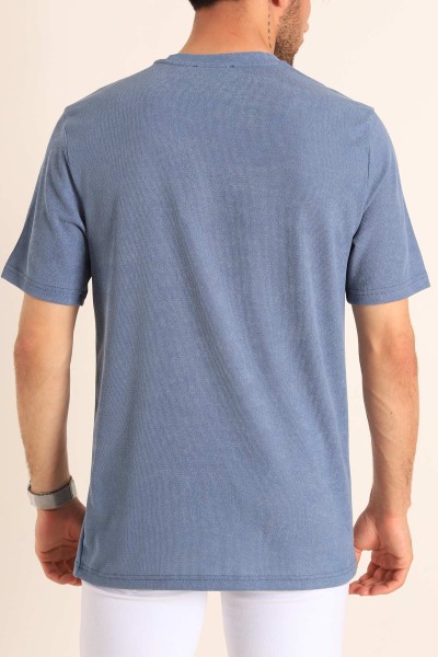 İndigo Relaxed Fit Dokulu Slogan Baskılı Erkek Tişört 186772