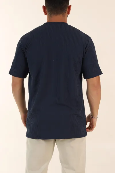 İndigo Relaxed Fit Dokulu Yazı Detaylı Erkek Tişört 370310