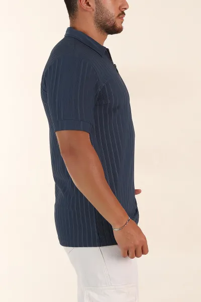 İndigo Relaxed Fit Fitilli Doku Fermuarlı Polo Yaka Erkek Tişört 373053