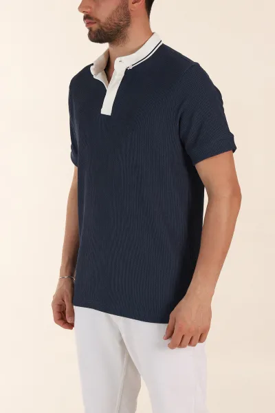 İndigo Relaxed Fit Gizi Düğmeli Polo Yaka Erkek Tişört 370273