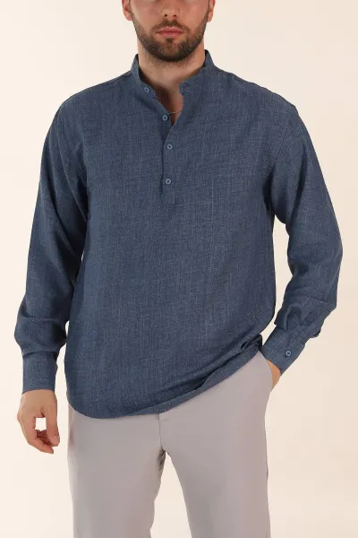 indigo-relaxed-fit-hakim-yaka-yarim-dugmeli-erkek-gomlek-369855