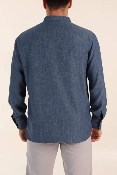 İndigo Relaxed Fit Hakim Yaka Yarım Düğmeli Erkek Gömlek 369855