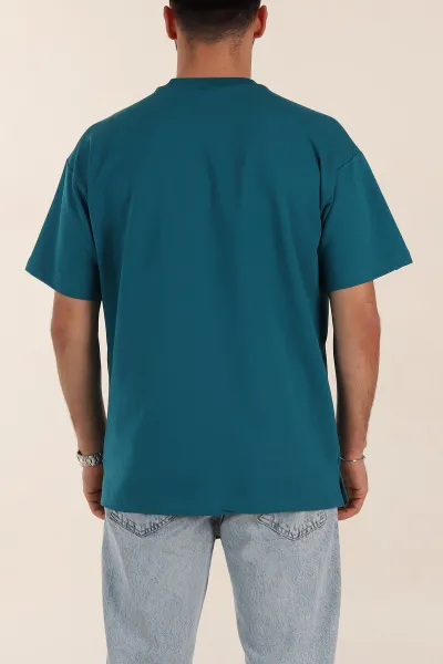 İndigo Relaxed Fit İnterlok Kumaş Yazı Detaylı Erkek Tişört 359316