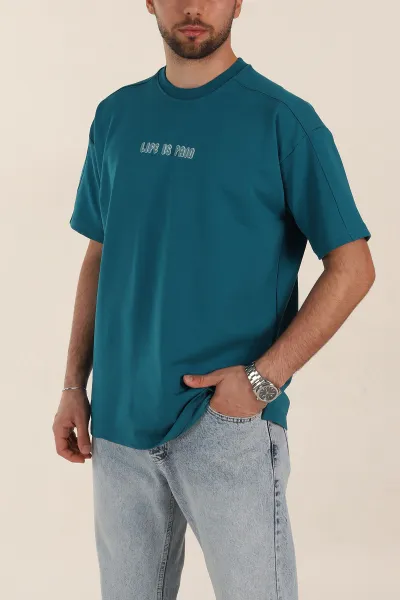 indigo-relaxed-fit-interlok-kumas-yazi-detayli-erkek-tisort-359316