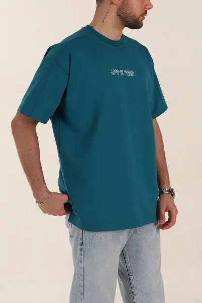 İndigo Relaxed Fit İnterlok Kumaş Yazı Detaylı Erkek Tişört 359316