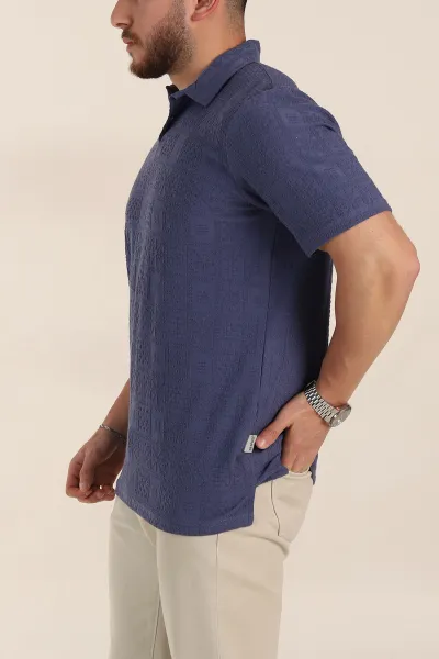 İndigo Relaxed Fit Kabartma Desenli Düğmeli Polo Yaka Erkek Tişört 358081