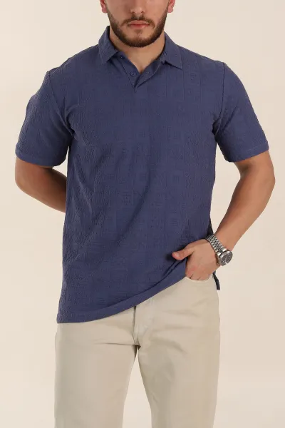 İndigo Relaxed Fit Kabartma Desenli Düğmeli Polo Yaka Erkek Tişört 358081