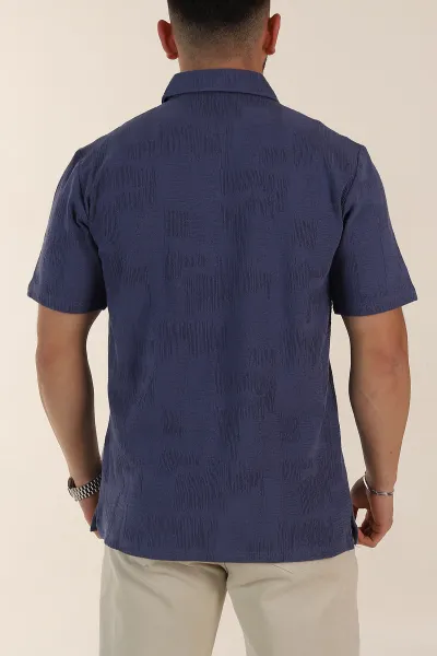 İndigo Relaxed Fit Kabartma Desenli Düğmeli Polo Yaka Erkek Tişört 358191
