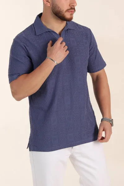 İndigo Relaxed Fit Kabartma Desenli Patlı Polo Yaka Erkek Tişört 358024