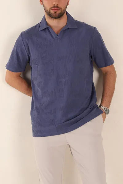 İndigo Relaxed Fit Kabartma Desenli Patlı Polo Yaka Erkek Tişört 358101