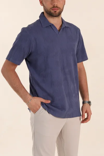 İndigo Relaxed Fit Kabartma Desenli Patlı Polo Yaka Erkek Tişört 358101