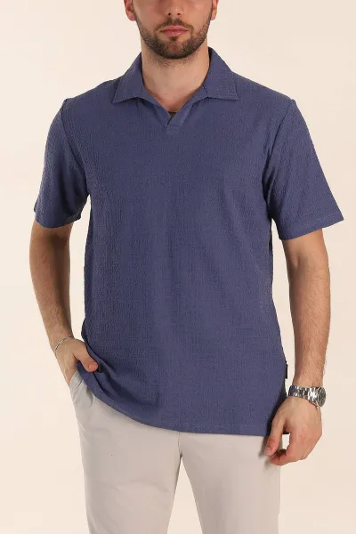 İndigo Relaxed Fit Kabartma Desenli Patlı Polo Yaka Erkek Tişört 358282