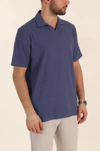 İndigo Relaxed Fit Kabartma Desenli Patlı Polo Yaka Erkek Tişört 358282