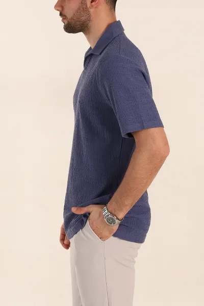 İndigo Relaxed Fit Kabartma Desenli Patlı Polo Yaka Erkek Tişört 358282